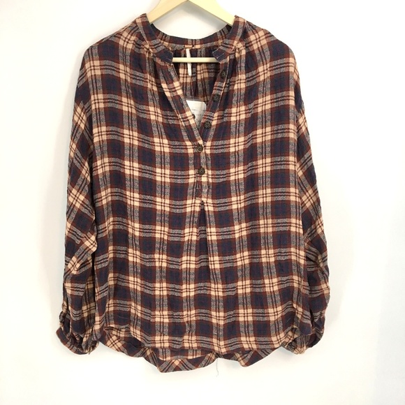 Free People Tops - Free People Plaid Long Sleeve Popover